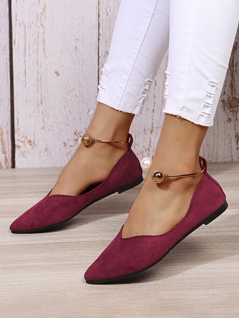 Női Pearls Hegyes Orrú Terry Ballet Flats - Burgundi