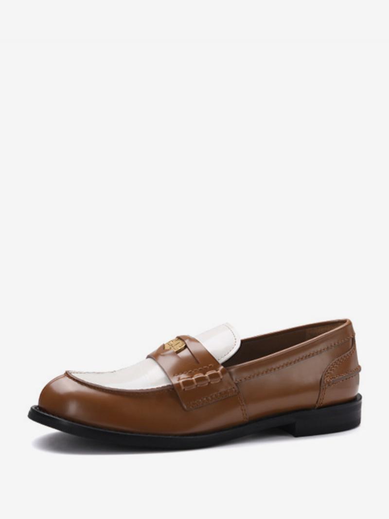 Női Penny Loafers Kerek Orrú Lapos Cipő - Kávé Barna