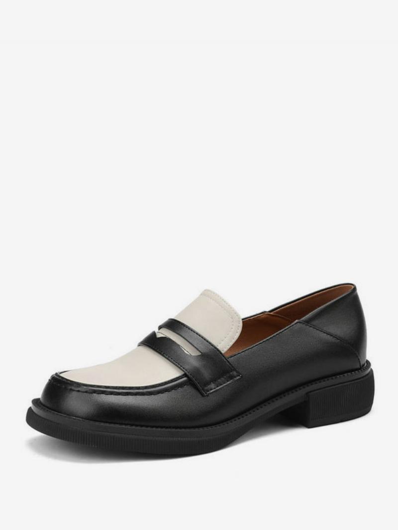 Női Penny Loafers Kerek Orrú Lapos Cipő - Fekete