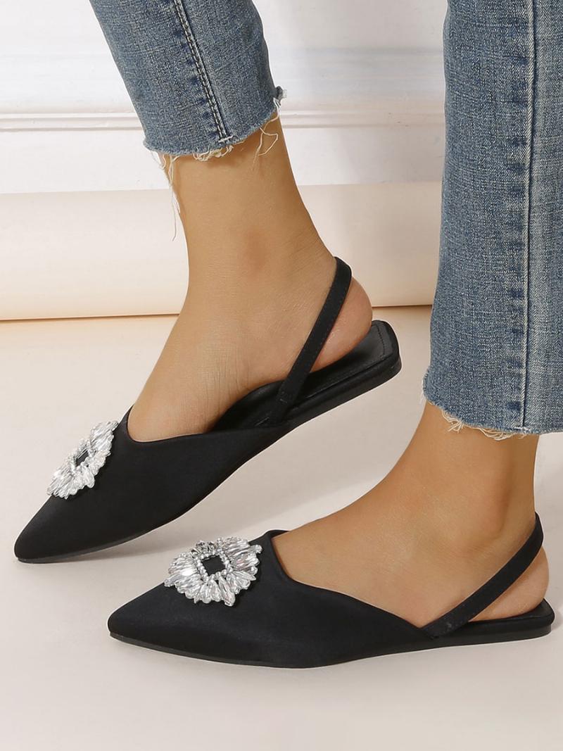 Női Strasszok Hegyes Orrú Slingback Laposok - Fekete