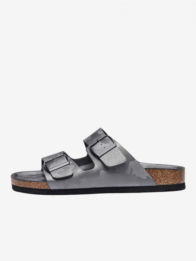 Férfi Szandálok Slip-on Color Block Pu Bőr Hasított Talp - Szürke