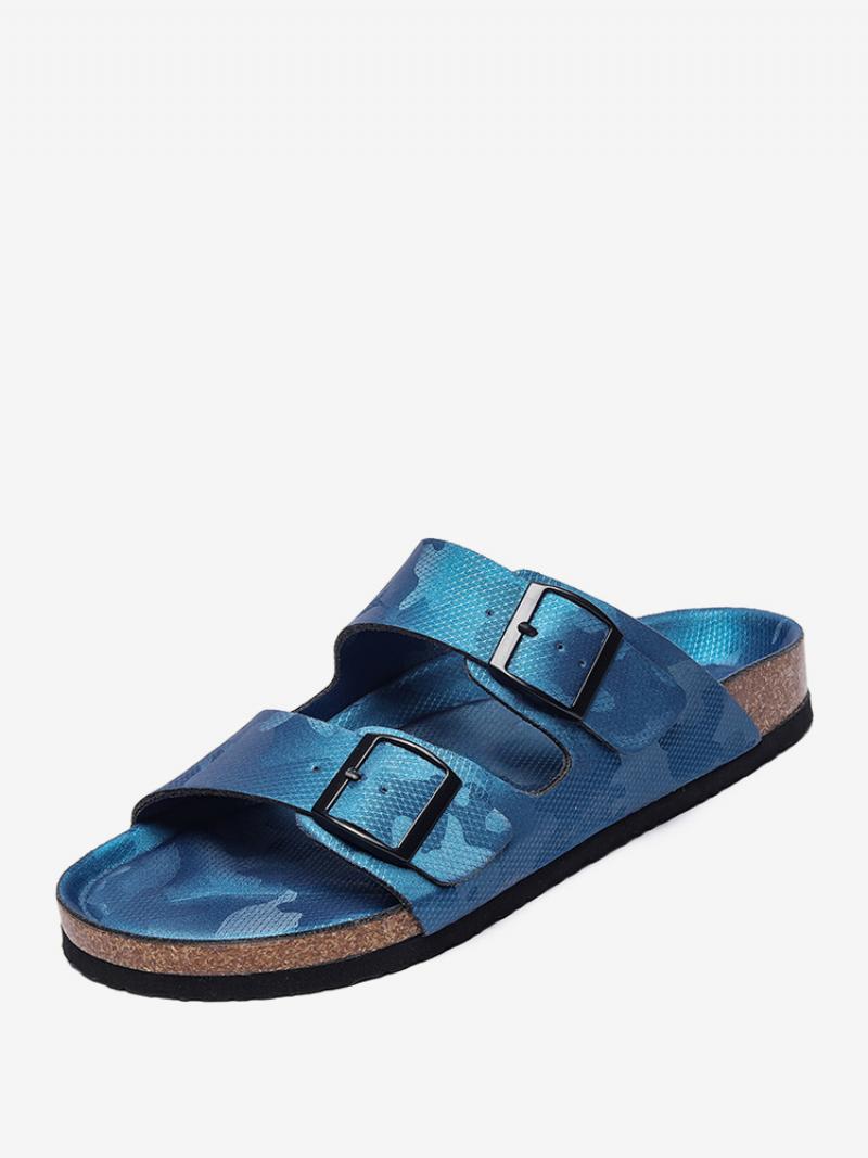 Férfi Szandálok Slip-on Color Block Pu Bőr Hasított Talp - Kék