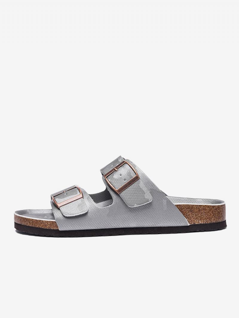 Férfi Szandálok Slip-on Color Block Pu Bőr Hasított Talp - Ezüst