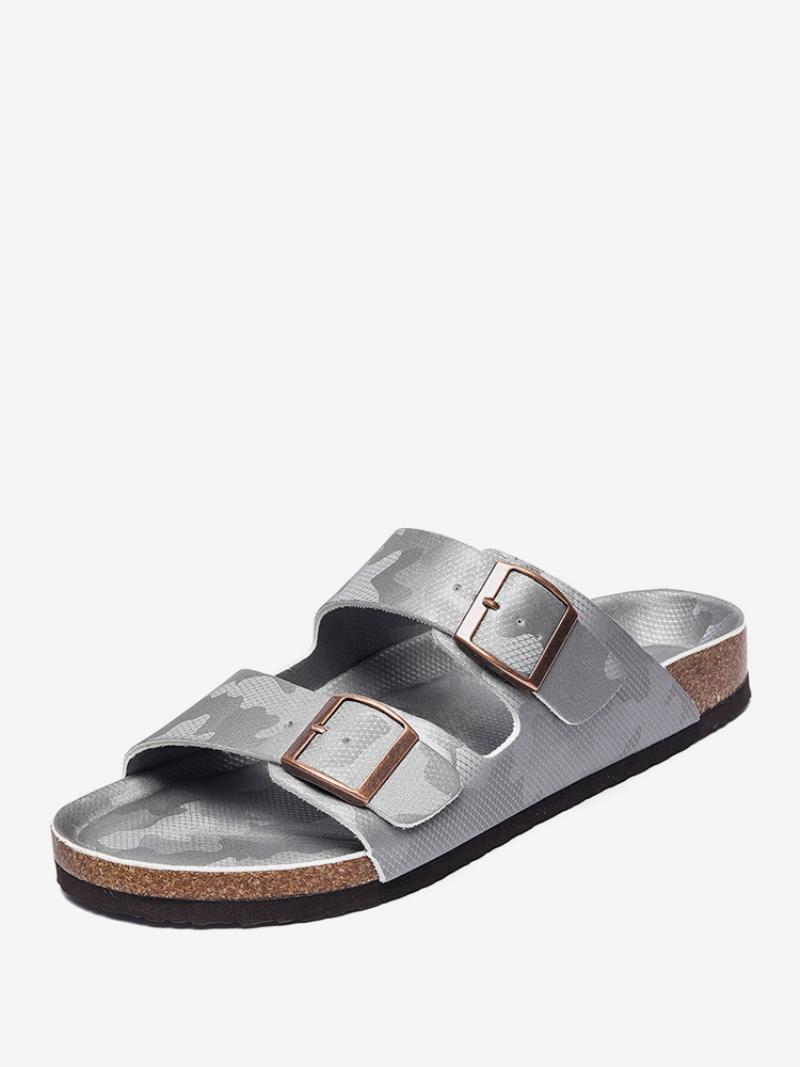 Férfi Szandálok Slip-on Color Block Pu Bőr Hasított Talp - Ezüst