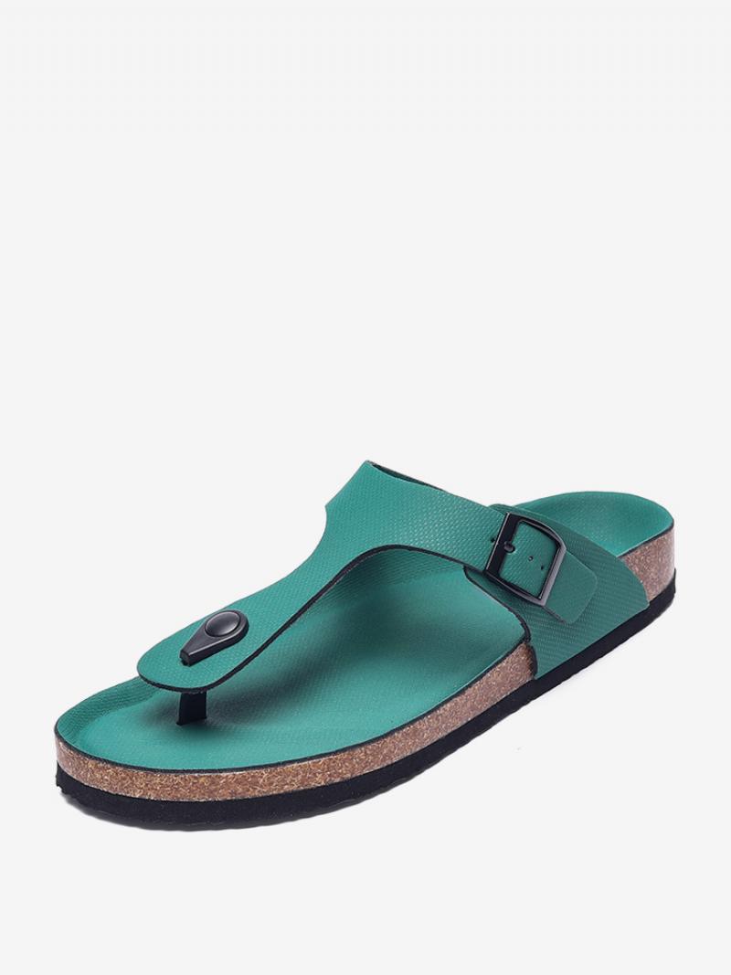 Férfi Szandálok Slip-on Color Block Pu Bőr Hasított Talp - Hunter Green