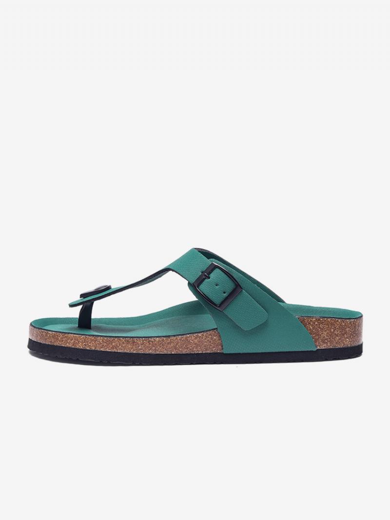 Férfi Szandálok Slip-on Color Block Pu Bőr Hasított Talp - Hunter Green