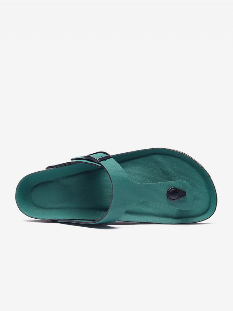 Férfi Szandálok Slip-on Color Block Pu Bőr Hasított Talp - Hunter Green