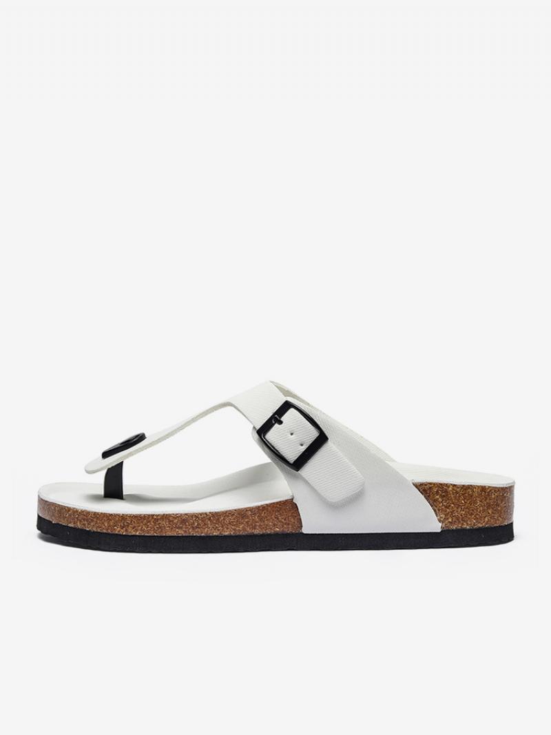 Férfi Szandálok Slip-on Color Block Pu Bőr Hasított Talp - Fehér