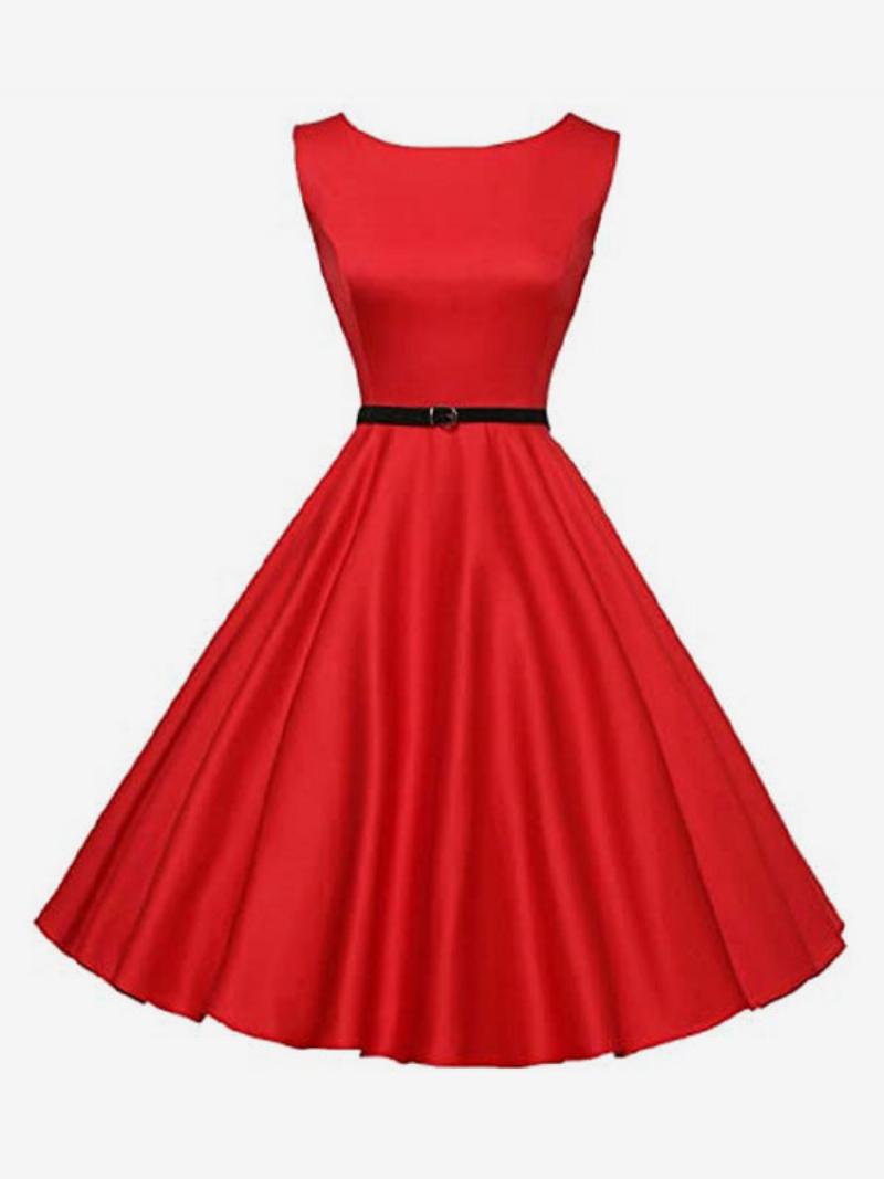 Fekete Vintage Ruha 1950-es Évekből Ujjatlan Női Ékszer Nyakú Rockabilly - Ture Red