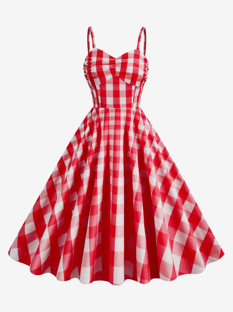 Női Barbie Pink Gingham Ruha 1950-es Évek Redős Pántos Kockás Vintage - Piros