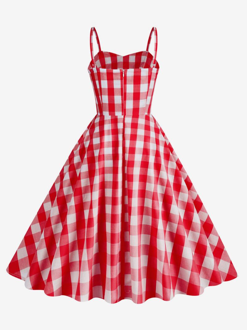 Női Barbie Pink Gingham Ruha 1950-es Évek Redős Pántos Kockás Vintage - Piros