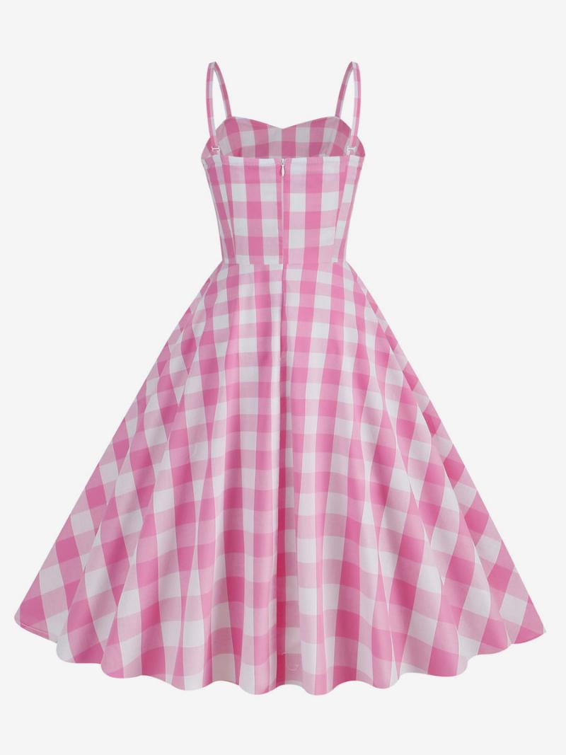 Női Barbie Pink Gingham Ruha 1950-es Évek Redős Pántos Kockás Vintage - Rózsaszín