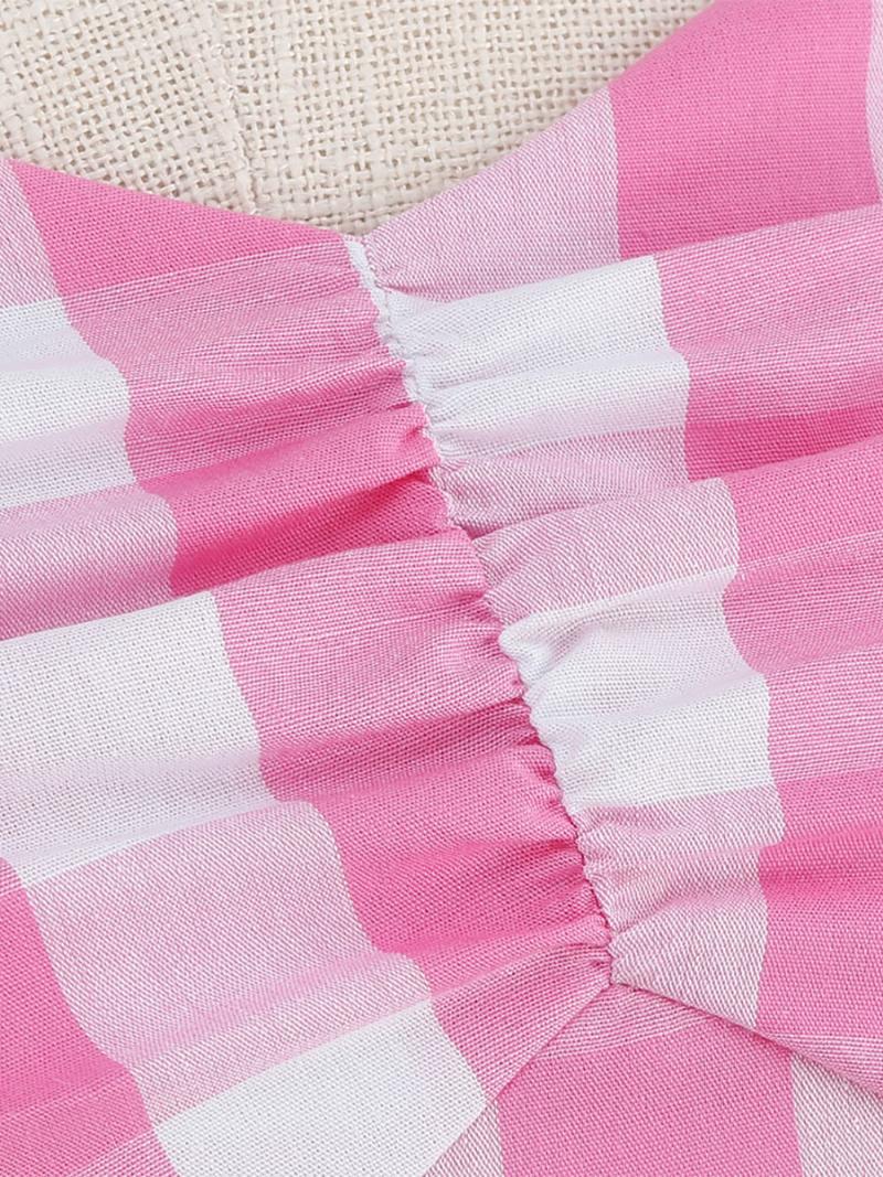 Női Barbie Pink Gingham Ruha 1950-es Évek Redős Pántos Kockás Vintage - Rózsaszín