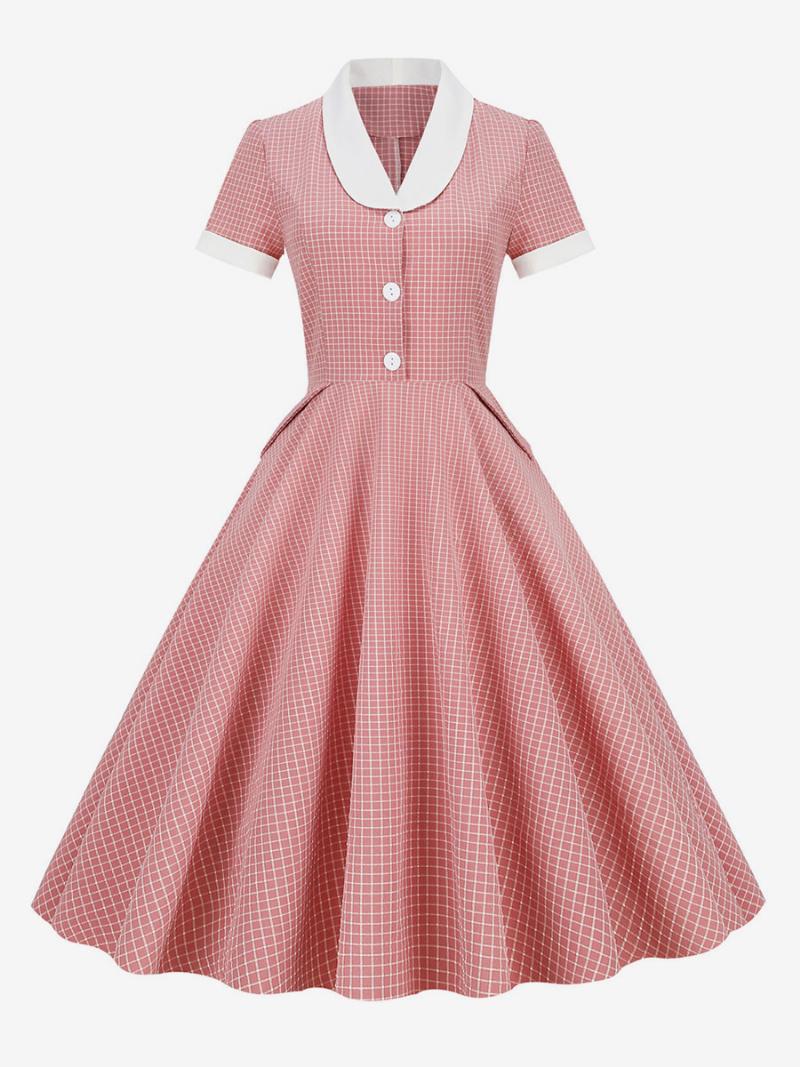 Női Barbie Pink Gingham Ruha Az 1950-es Évekből Audrey Hepburn Stílusú Rövid Ujjú Vintage