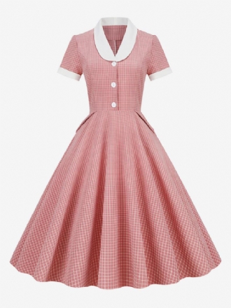 Női Barbie Pink Gingham Ruha Az 1950-es Évekből Audrey Hepburn Stílusú Rövid Ujjú Vintage