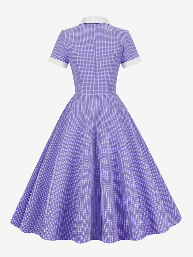 Női Barbie Pink Gingham Ruha Az 1950-es Évekből Audrey Hepburn Stílusú Rövid Ujjú Vintage - Lila