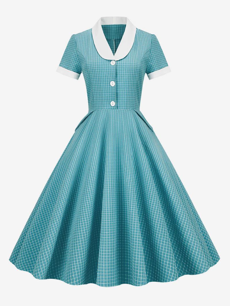 Női Barbie Pink Gingham Ruha Az 1950-es Évekből Audrey Hepburn Stílusú Rövid Ujjú Vintage - Cián