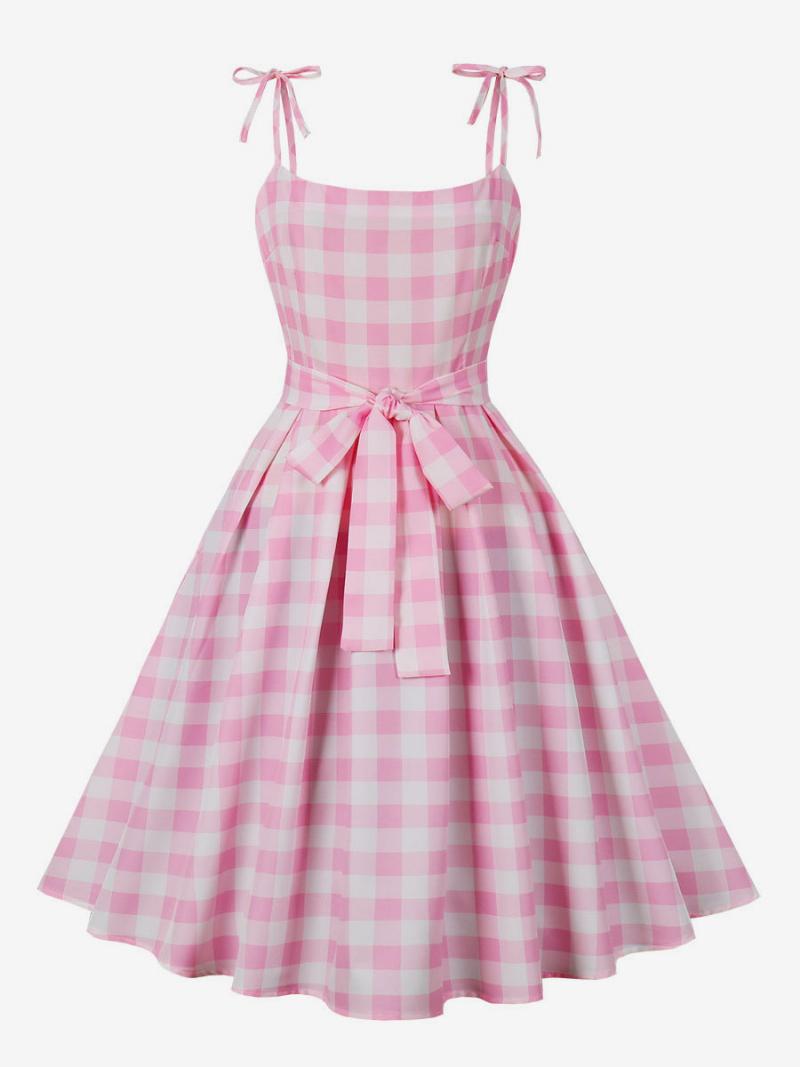 Női Barbie Pink Gingham Ruha Az 1950-es Évekből Audrey Hepburn Ujjatlan Kockás Vintage