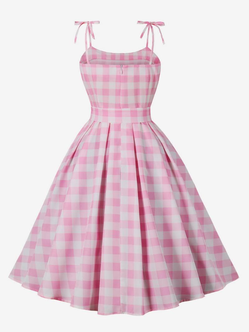 Női Barbie Pink Gingham Ruha Az 1950-es Évekből Audrey Hepburn Ujjatlan Kockás Vintage - Rózsaszín