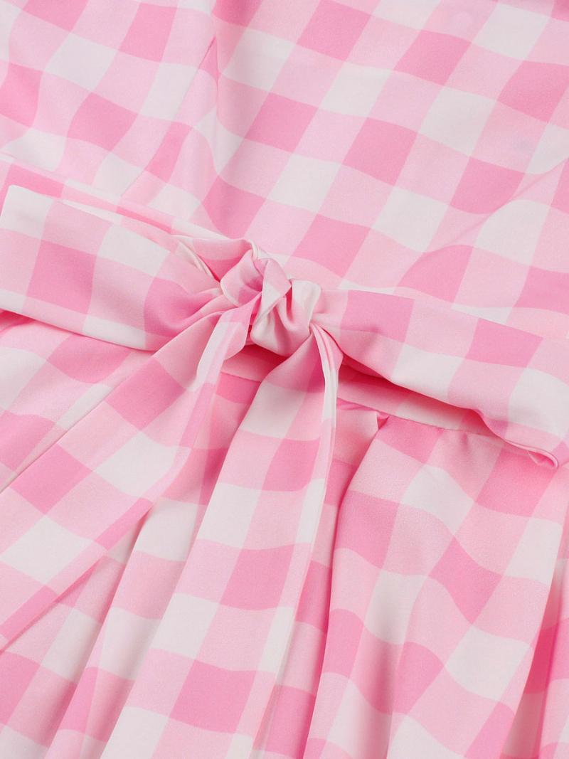 Női Barbie Pink Gingham Ruha Az 1950-es Évekből Audrey Hepburn Ujjatlan Kockás Vintage - Rózsaszín