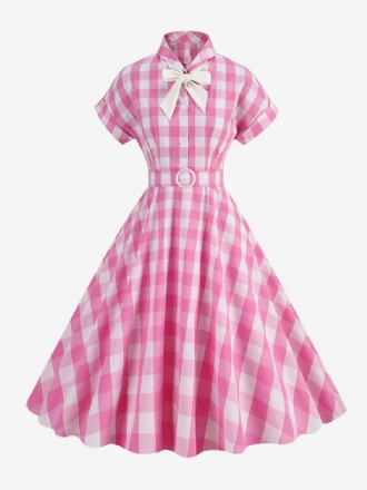 Női Barbie Pink Gingham Ruha Az 1950-es Évekből Rövid Ujjú Kockás Vintage