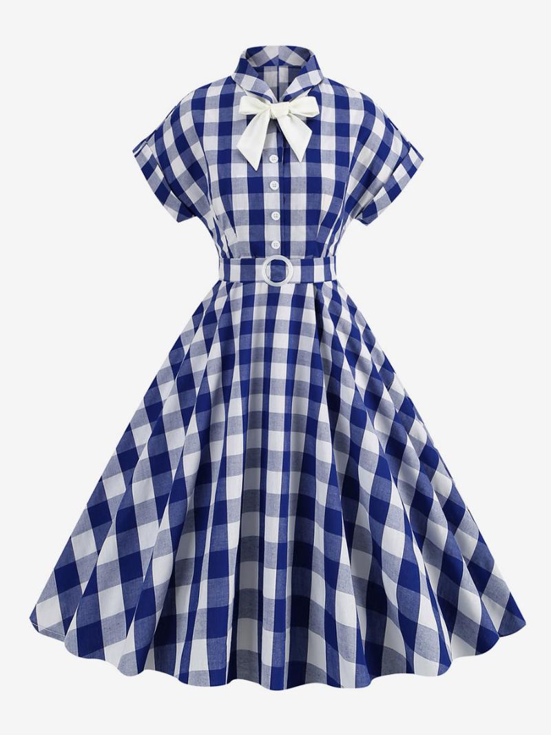 Női Barbie Pink Gingham Ruha Az 1950-es Évekből Rövid Ujjú Kockás Vintage - Mélykék