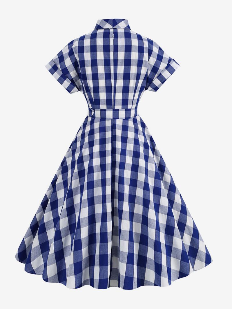 Női Barbie Pink Gingham Ruha Az 1950-es Évekből Rövid Ujjú Kockás Vintage - Mélykék