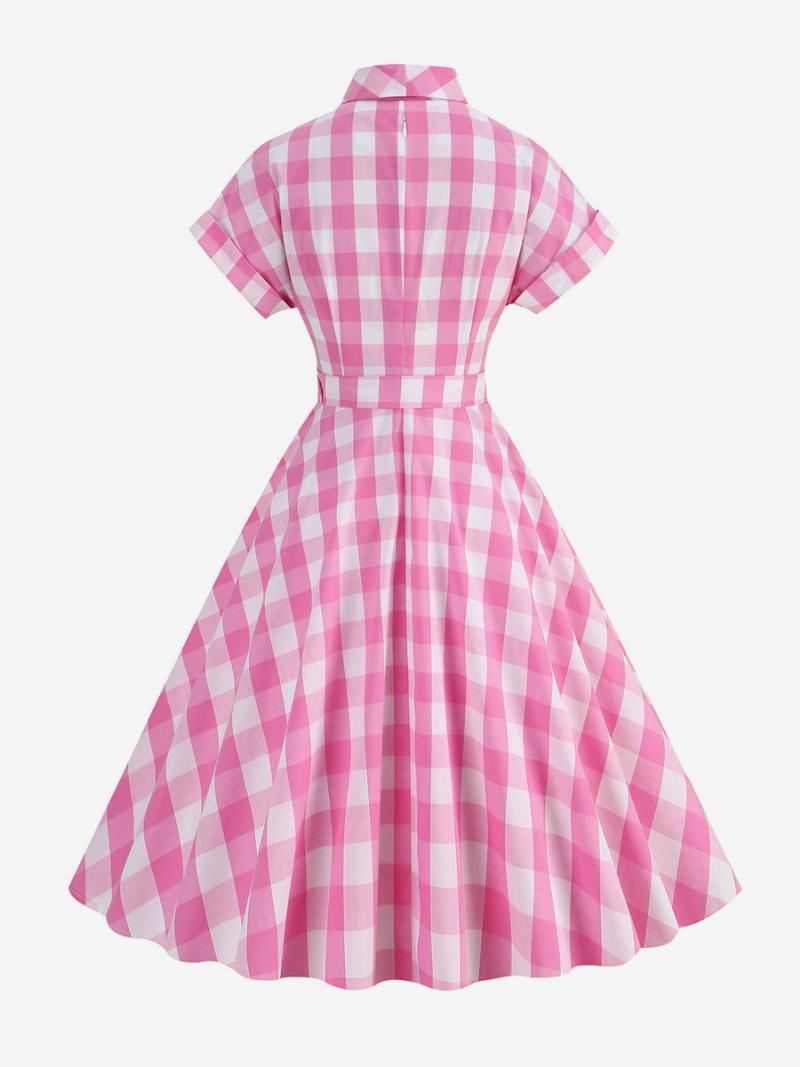 Női Barbie Pink Gingham Ruha Az 1950-es Évekből Rövid Ujjú Kockás Vintage - Rózsaszín