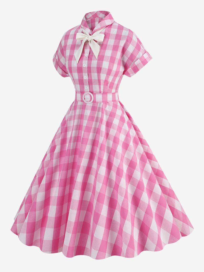 Női Barbie Pink Gingham Ruha Az 1950-es Évekből Rövid Ujjú Kockás Vintage - Rózsaszín