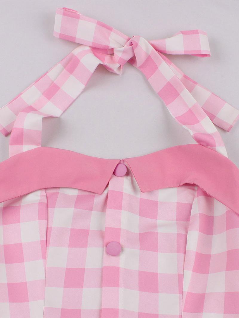 Női Barbie Pink Gingham Szüreti Ruha 1950-es Évekből Készült Midi Kötőfék - Rózsaszín