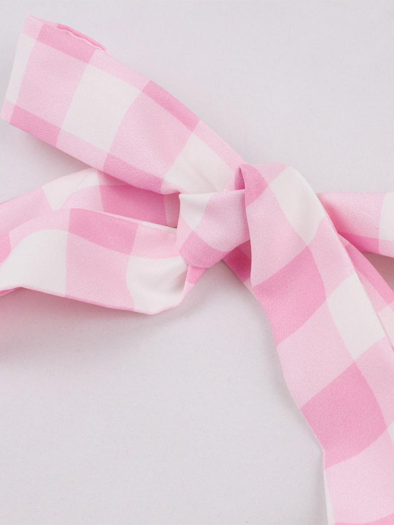 Női Barbie Pink Gingham Szüreti Ruha 1950-es Évekből Készült Midi Kötőfék - Rózsaszín