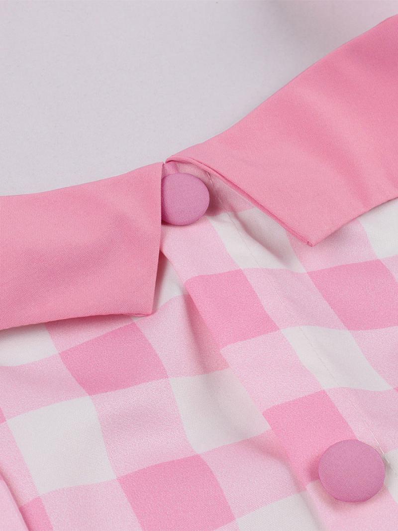 Női Barbie Pink Gingham Szüreti Ruha 1950-es Évekből Készült Midi Kötőfék - Rózsaszín