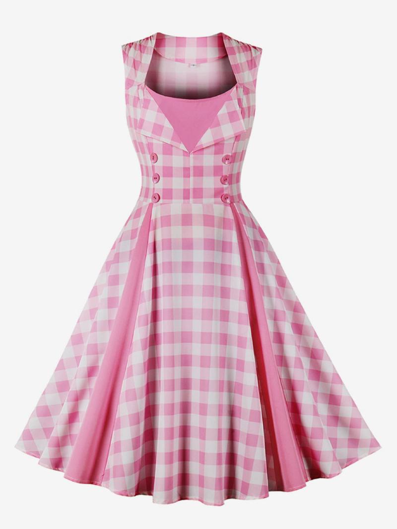 Női Barbie Rózsaszín Gingham Ruha Az 1950-es Évekből Audrey Hepburn Swing