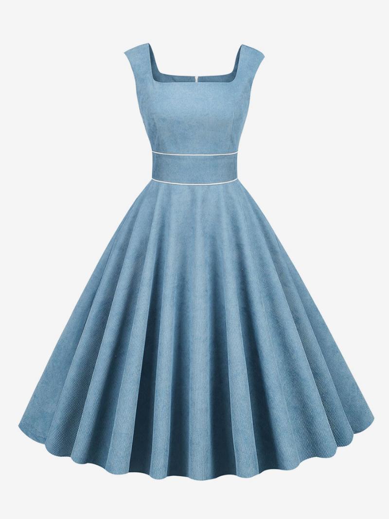 Női Retro Ruha Az 1950-es Évekből Audrey Hepburn Stílusú Babakék Ujjatlan Szögletes Nyakú Közepes Rockabilly - Baby Blue