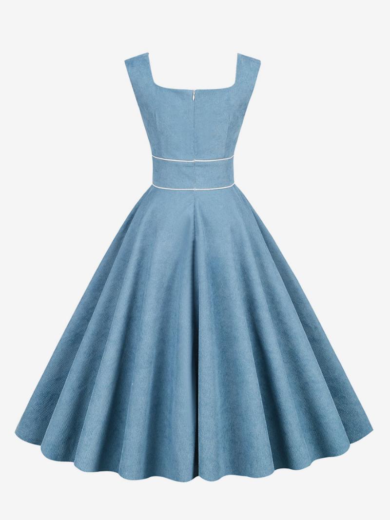 Női Retro Ruha Az 1950-es Évekből Audrey Hepburn Stílusú Babakék Ujjatlan Szögletes Nyakú Közepes Rockabilly - Baby Blue