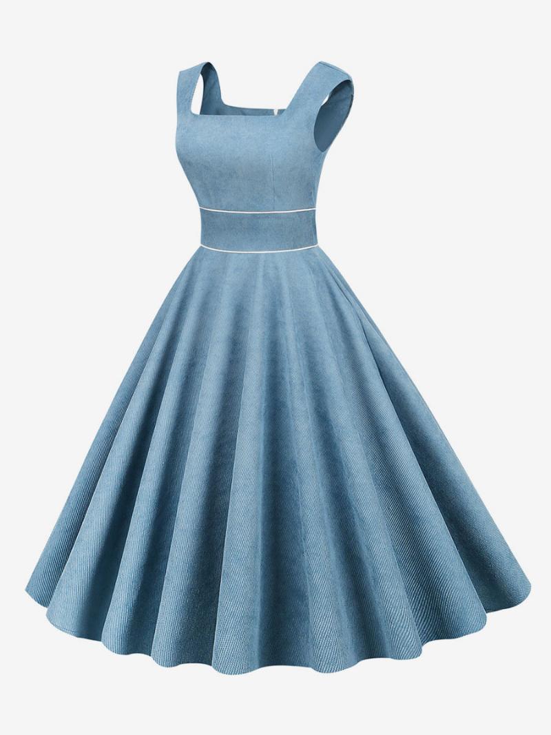 Női Retro Ruha Az 1950-es Évekből Audrey Hepburn Stílusú Babakék Ujjatlan Szögletes Nyakú Közepes Rockabilly - Baby Blue