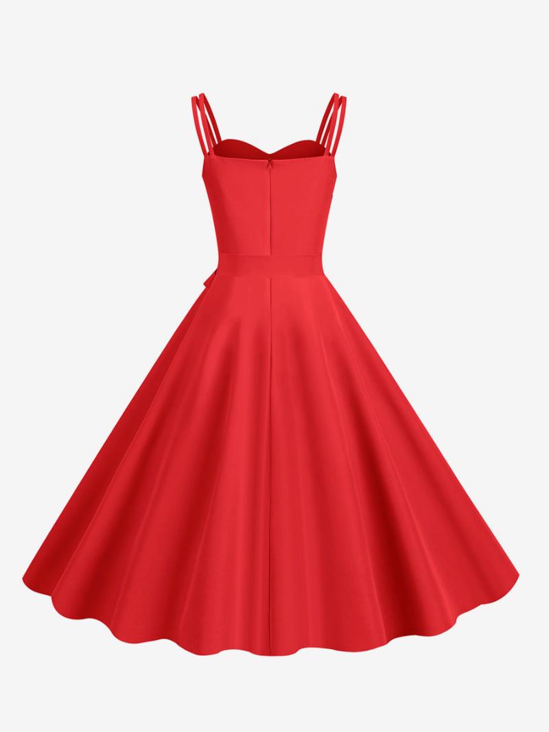 Női Retro Ruha Az 1950-es Évekből Sweetheart Nyakú Pántos Ujjatlan Közepes Rockabilly - Piros