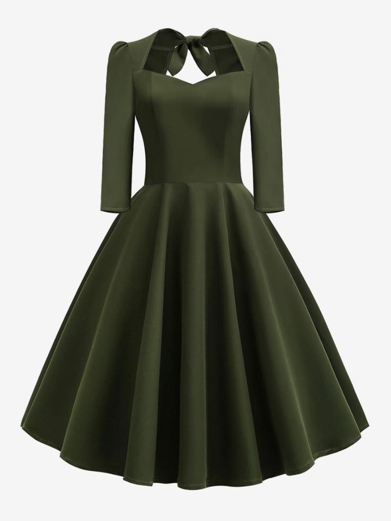 Női Vintage Ruha Az 1950-es Évekből Audrey Hepburn Stílusú Sweetheart Nyakú Hát Nélküli 3/4 Hosszú Ujjú Rockabilly - Hunter Green