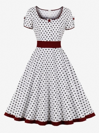 Vintage Ruha 1950-es Évek Audrey Hepburn Stílusú Sötét Sötétkék Pöttyös Női Rövid Ujjú Rockabilly