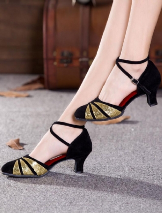 Fekete Tánccipők Velúr Kerek Orrú Criss Cross Bálteremcipők Kitten Heel Nőknek