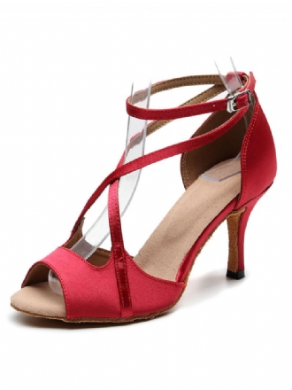 Női Latin Tánccipő Red Peep Toe Criss Cross Társastánccipő