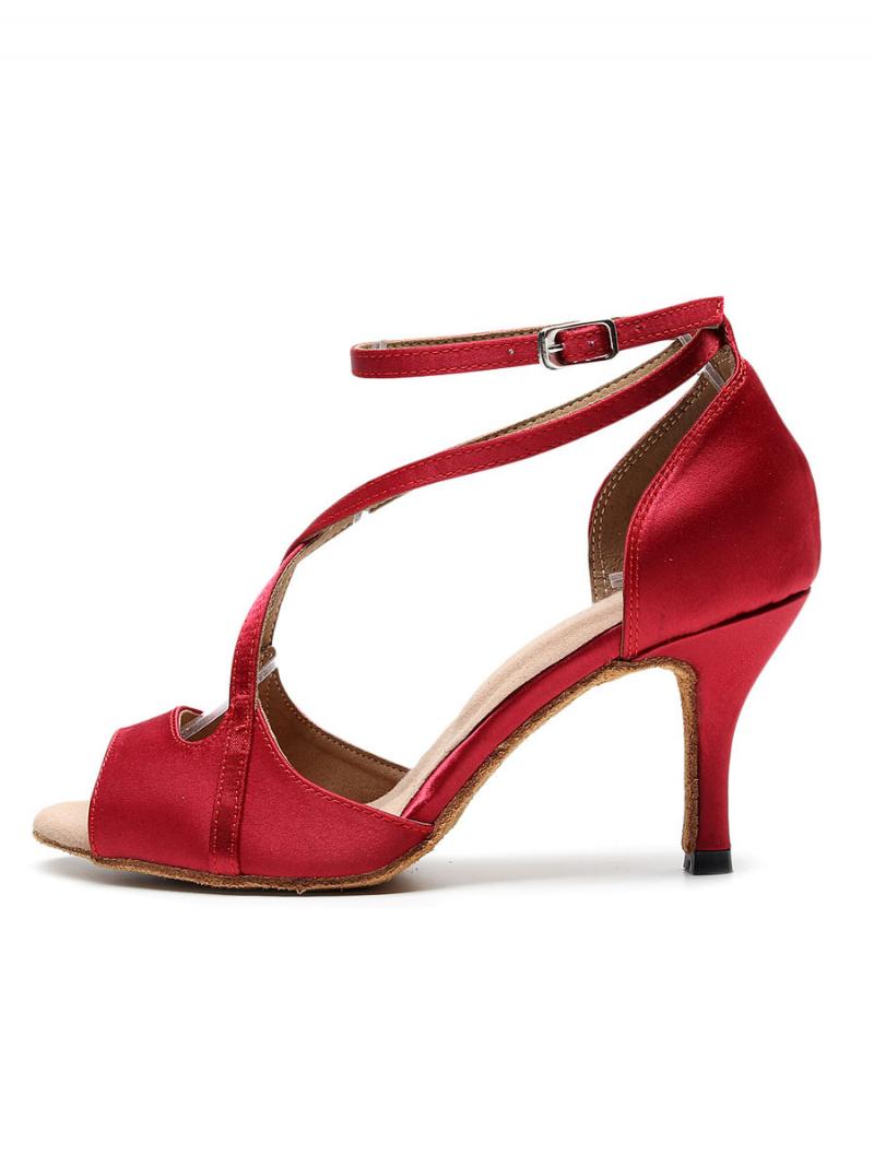 Női Latin Tánccipő Red Peep Toe Criss Cross Társastánccipő - Piros