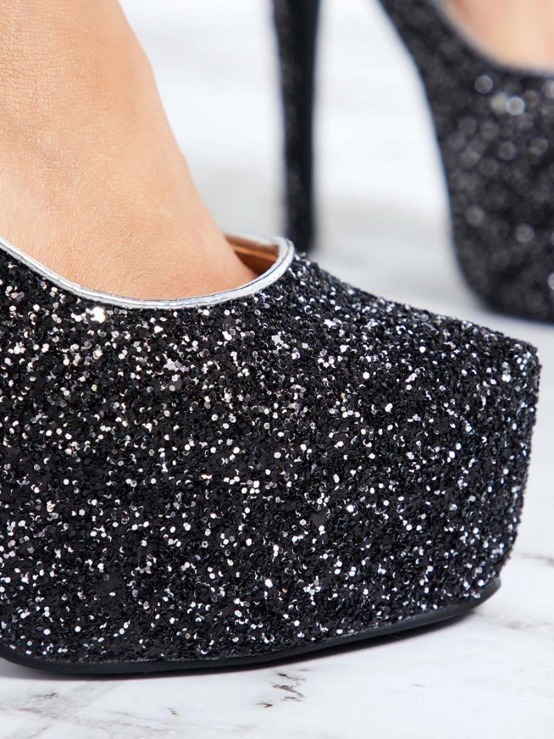 Női Sparkly Platform Pumps Fekete Báli Cipő Magas Sarkú Bulicipő - Fekete