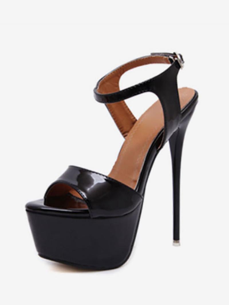 Piros Szexi Cipő Stiletto Heel Peep Toe Platform Szandál Nőknek - Fekete