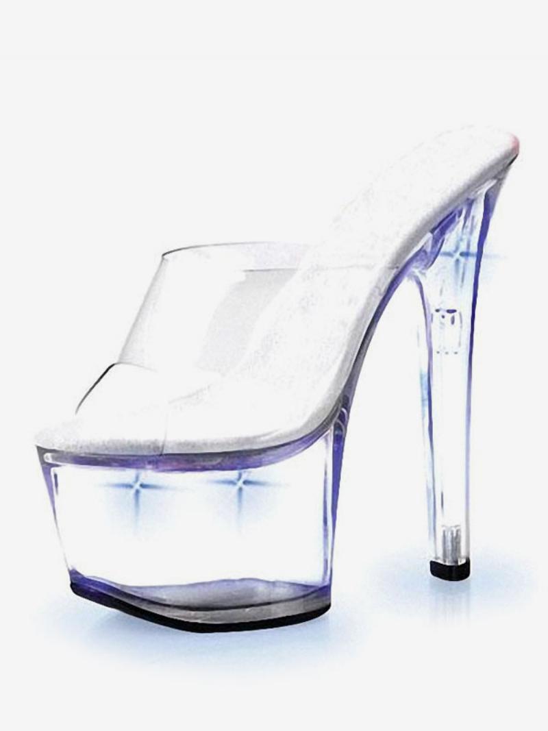 Pole Tánccipők Női Led Clear Exotic Mule Heels Sztriptízcipő - Kék