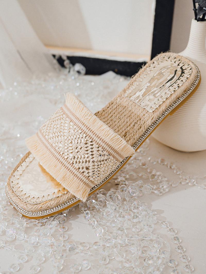 Boho Slide Sandals Női Elegáns Fringe Open Orr Szandálpapucs - Világos Világos Sárga