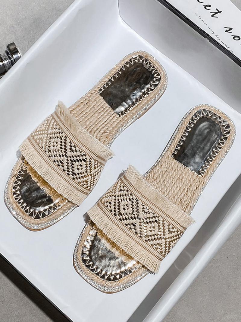 Boho Slide Sandals Női Elegáns Fringe Open Orr Szandálpapucs - Világos Világos Sárga