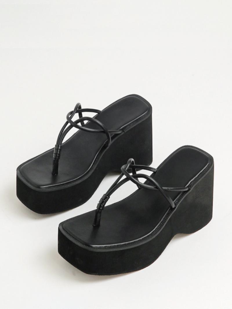 Fekete Flip Flops Női Platform Wedge Heel Slide Szandál