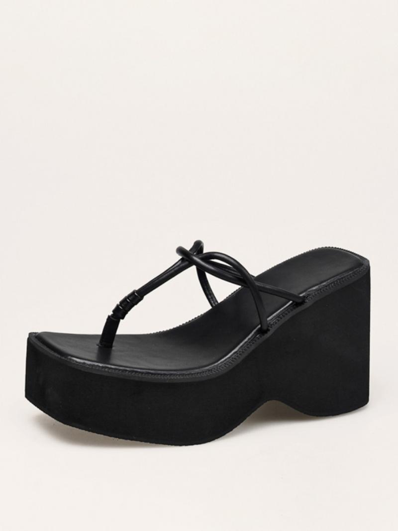 Fekete Flip Flops Női Platform Wedge Heel Slide Szandál - Fekete