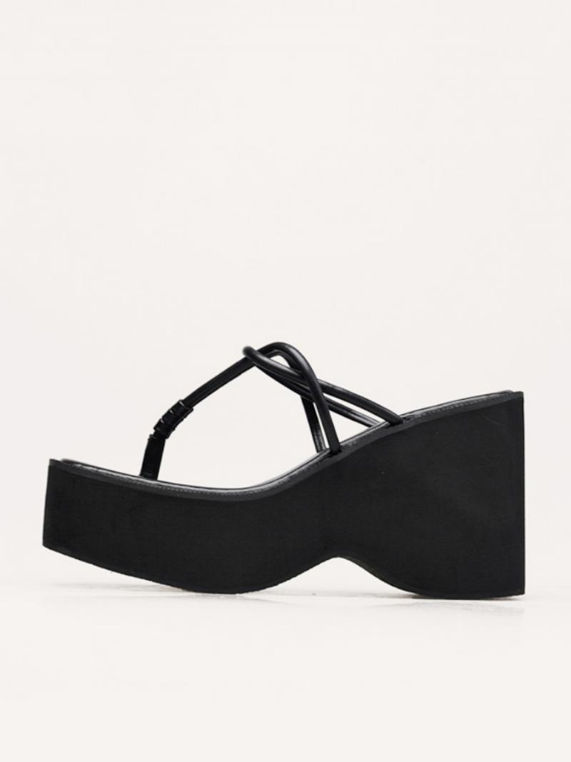 Fekete Flip Flops Női Platform Wedge Heel Slide Szandál - Fekete